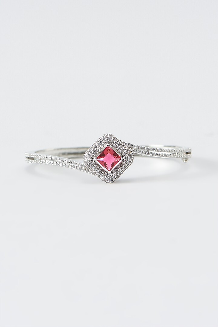 White Finish Zircon & Red Stone Bracelet by Aster at Pernia's Pop Up Shop