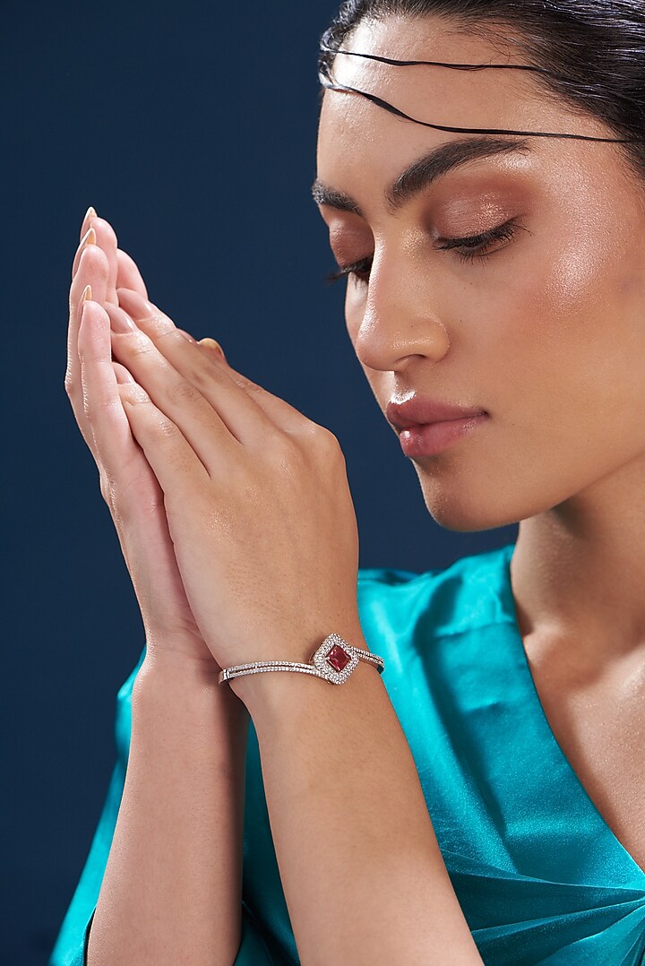 White Finish Zircon & Red Stone Bracelet by Aster at Pernia's Pop Up Shop