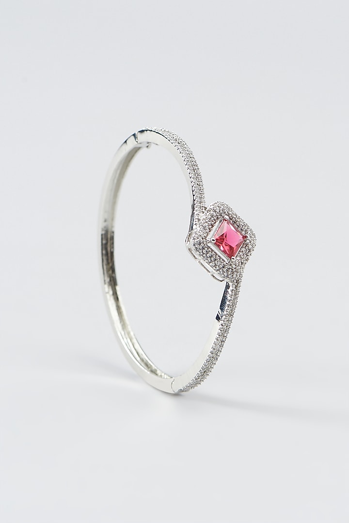 White Finish Zircon & Red Stone Bracelet by Aster at Pernia's Pop Up Shop