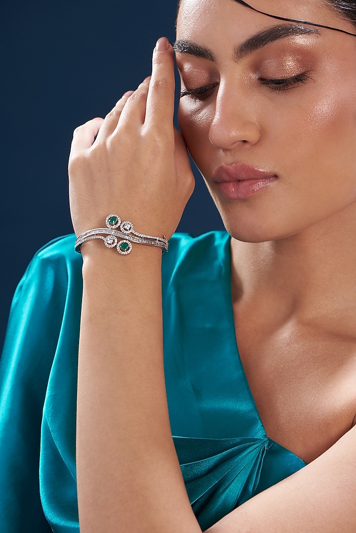 White Finish Zircon & Green Stone Bracelet by Aster at Pernia's Pop Up Shop
