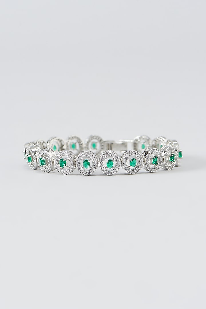 White Finish Zircon & Green Stone Bracelet by Aster at Pernia's Pop Up Shop