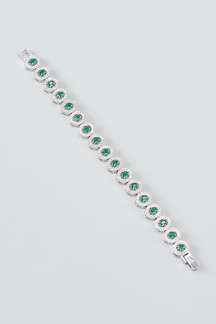 White Finish Zircon & Green Stone Bracelet by Aster at Pernia's Pop Up Shop