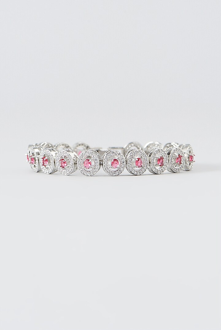 White Finish Zircon & Red Stone Bracelet by Aster at Pernia's Pop Up Shop