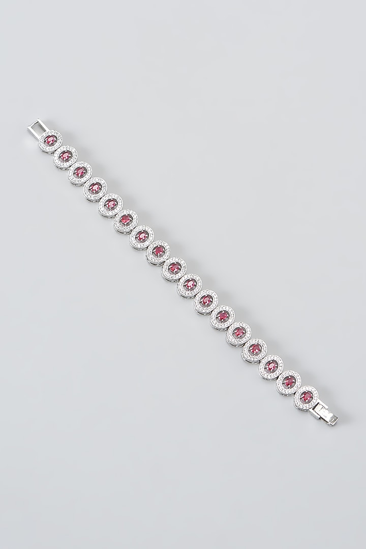 White Finish Zircon & Red Stone Bracelet by Aster at Pernia's Pop Up Shop