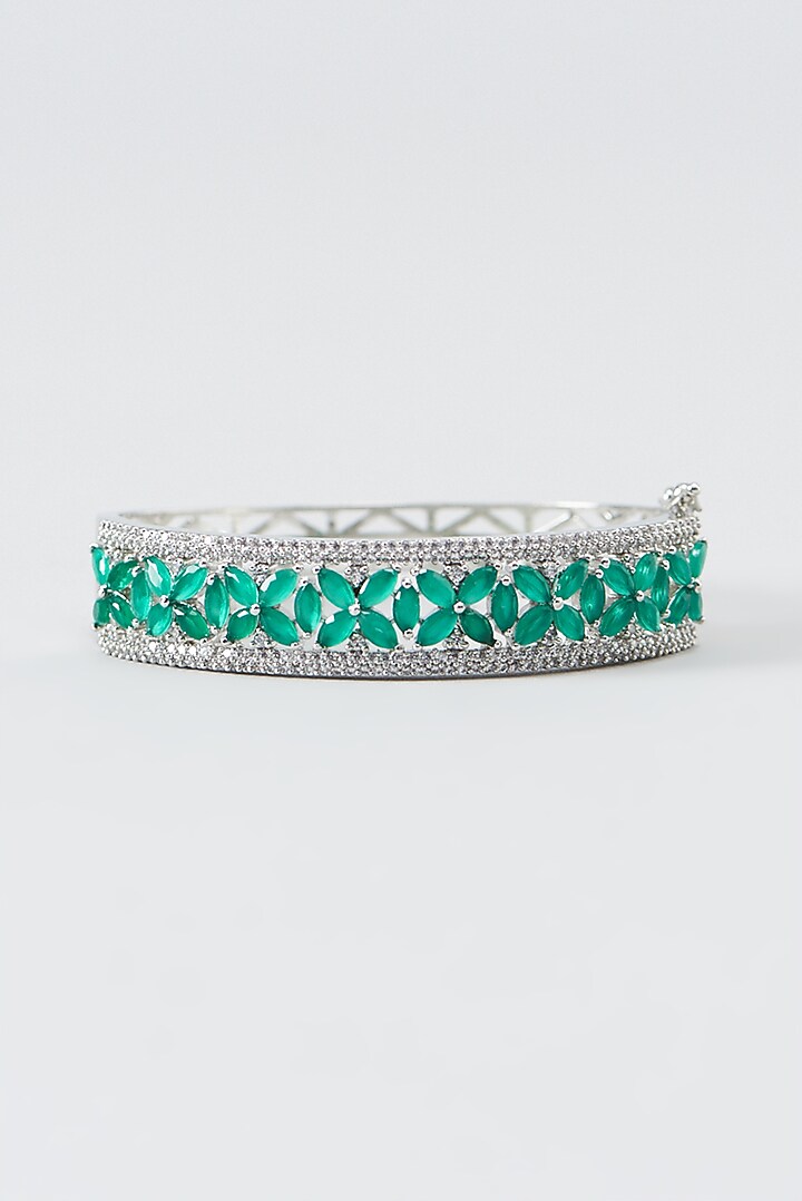 White Finish Zircon & Green Stone Bracelet by Aster at Pernia's Pop Up Shop