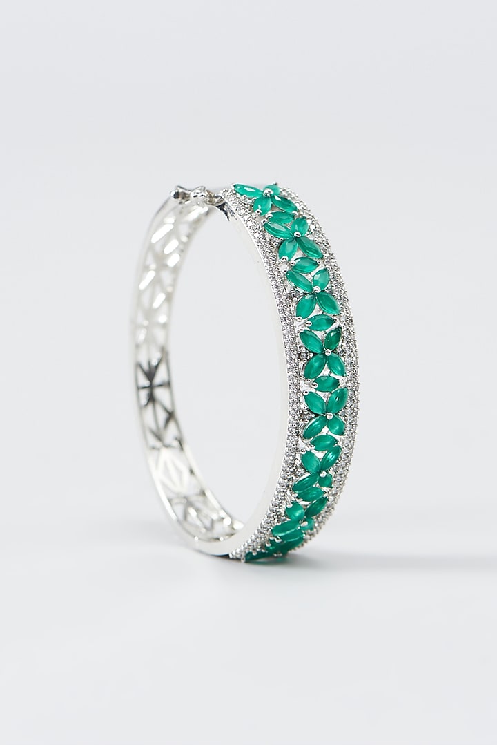 White Finish Zircon & Green Stone Bracelet by Aster at Pernia's Pop Up Shop