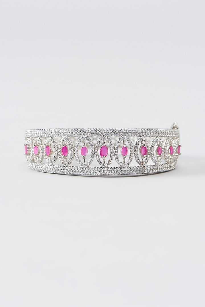 White Finish Zircon & Red Stone Bracelet by Aster at Pernia's Pop Up Shop