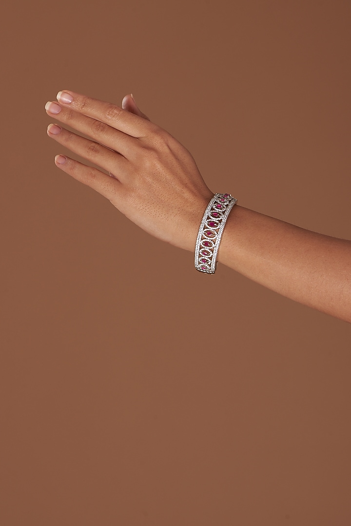 White Finish Zircon & Red Stone Bracelet by Aster at Pernia's Pop Up Shop