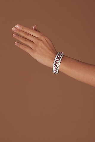 White Finish Zircon & Red Stone Bracelet by Aster