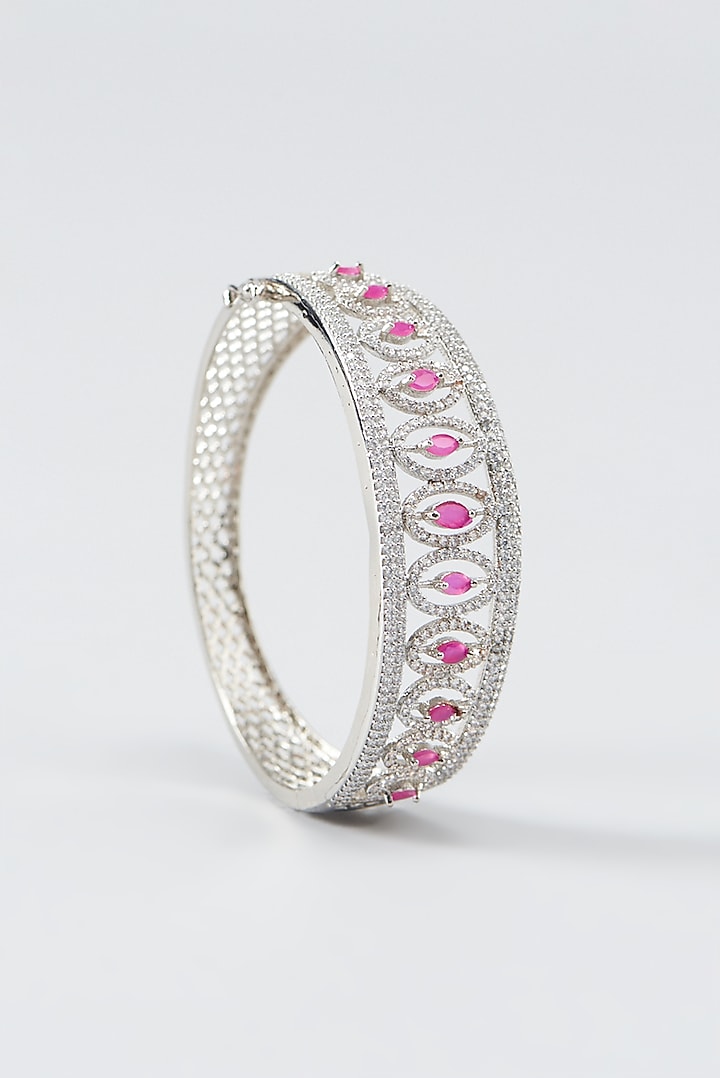 White Finish Zircon & Red Stone Bracelet by Aster at Pernia's Pop Up Shop