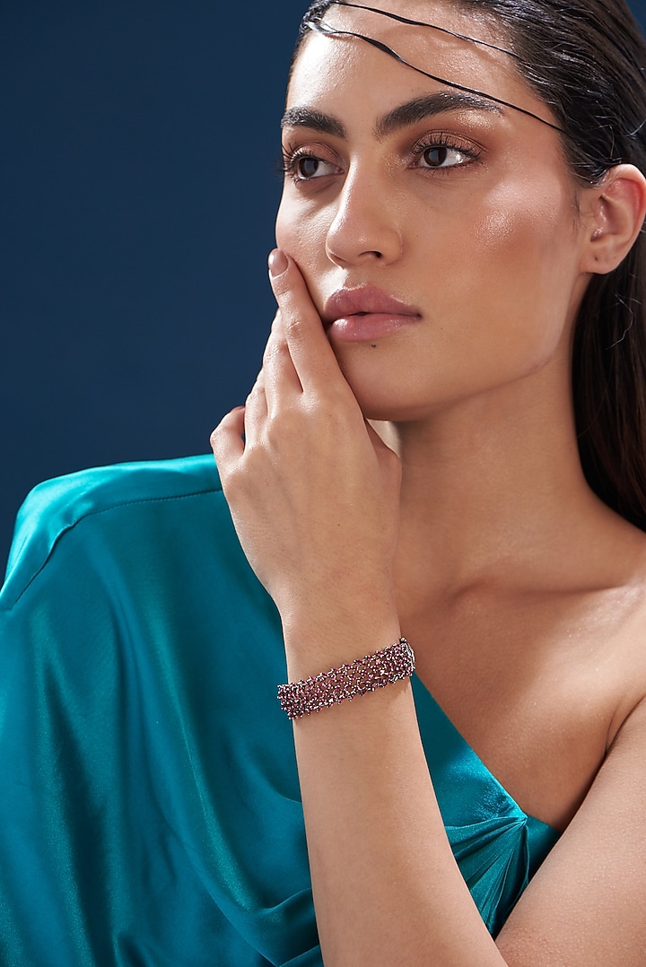 White Finish Zircon & Red Synthetic Stone Bracelet by Aster at Pernia's Pop Up Shop
