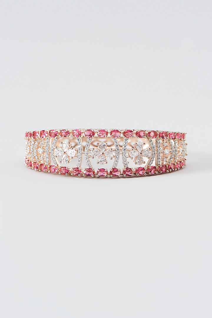 Rose Gold Finish Zircon & Red Synthetic Stone Bracelet by Aster at Pernia's Pop Up Shop