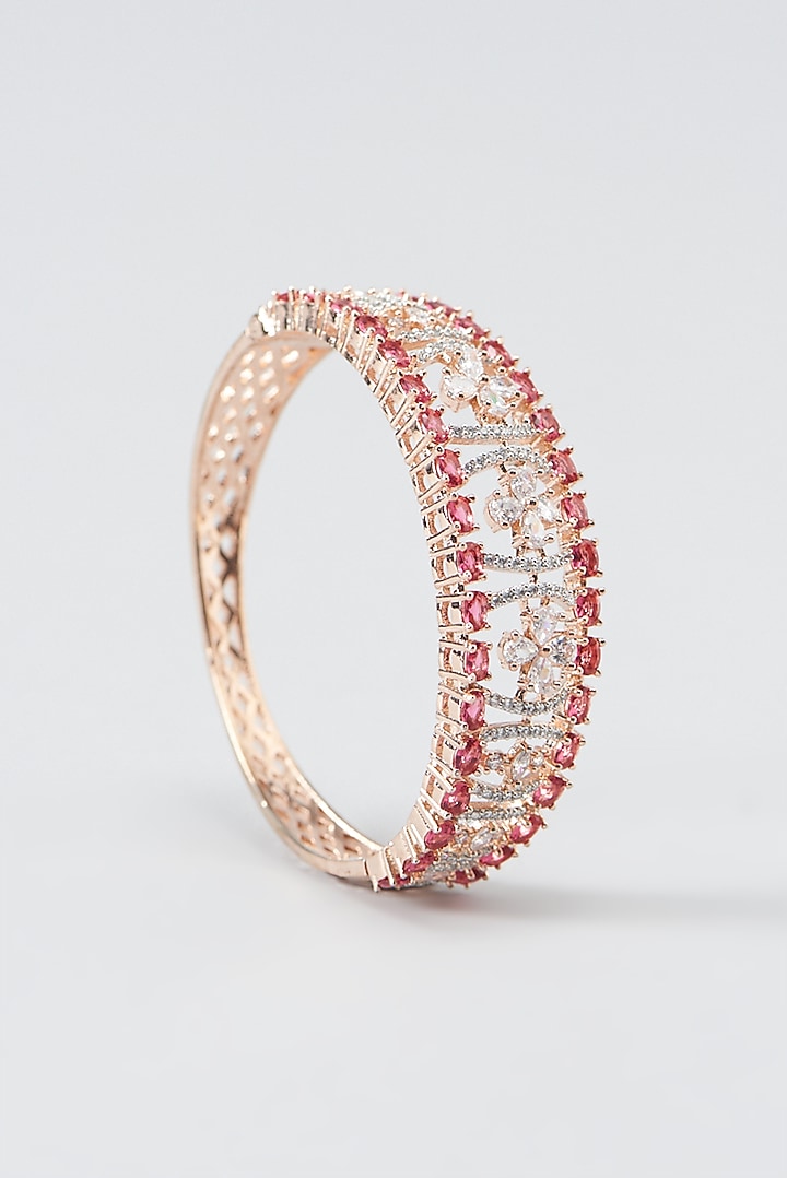 Rose Gold Finish Zircon & Red Synthetic Stone Bracelet by Aster at Pernia's Pop Up Shop
