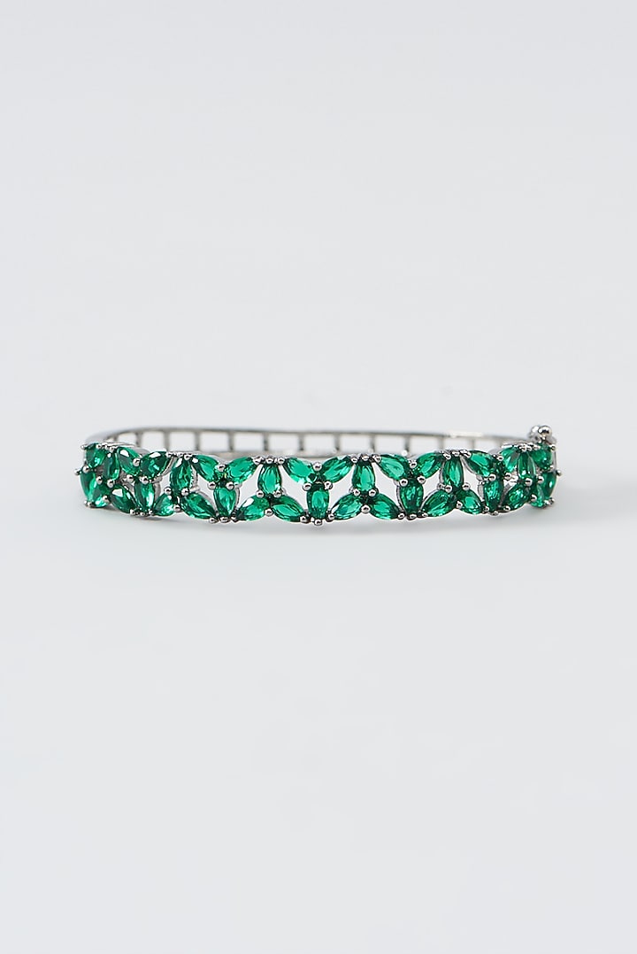 White Finish Zircon & Green Synthetic Stone Bracelet by Aster at Pernia's Pop Up Shop