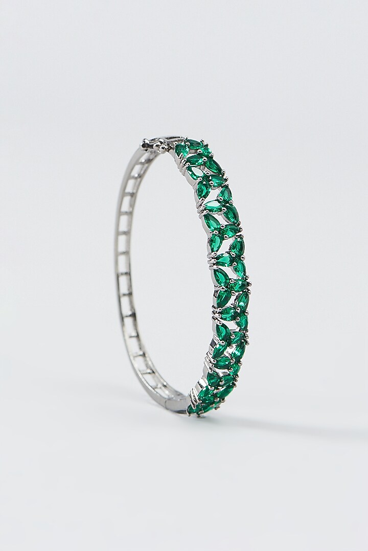 White Finish Zircon & Green Synthetic Stone Bracelet by Aster at Pernia's Pop Up Shop