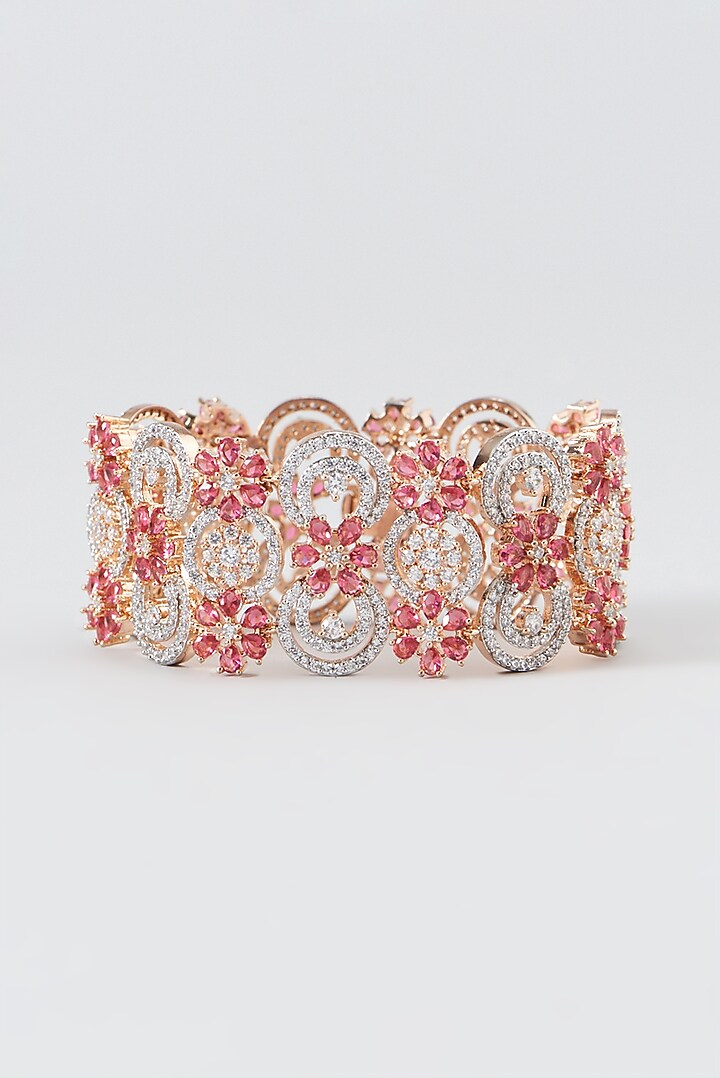 Rose Gold Finish Zircon & Red Synthetic Stone Bracelet by Aster at Pernia's Pop Up Shop