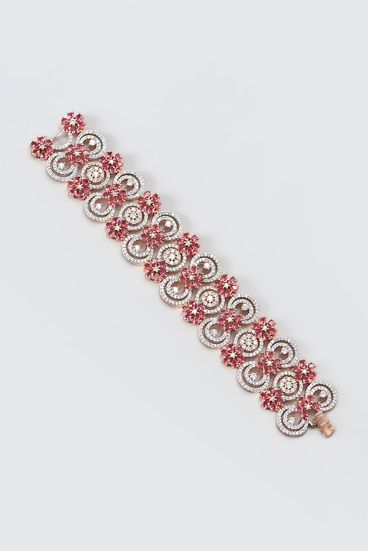 Rose Gold Finish Zircon & Red Synthetic Stone Bracelet by Aster at Pernia's Pop Up Shop