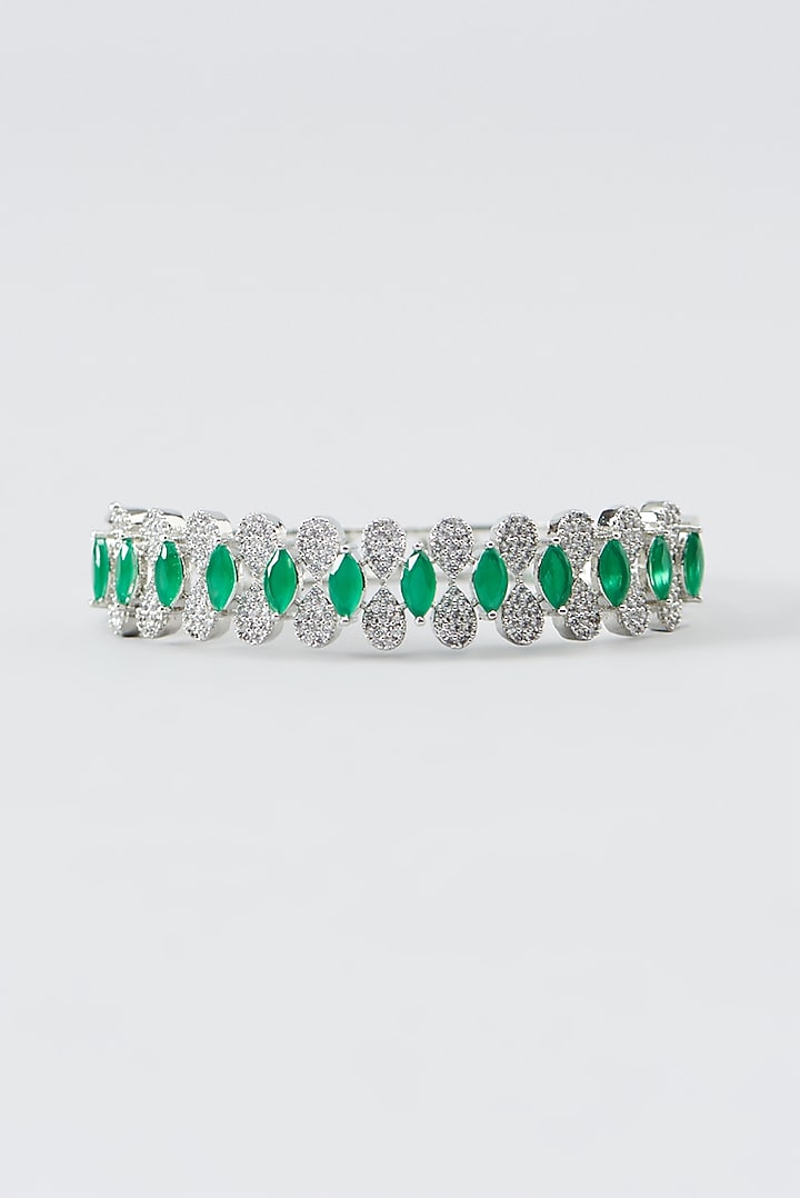 White Finish Zircon & Green Synthetic Stone Bracelet by Aster at Pernia's Pop Up Shop