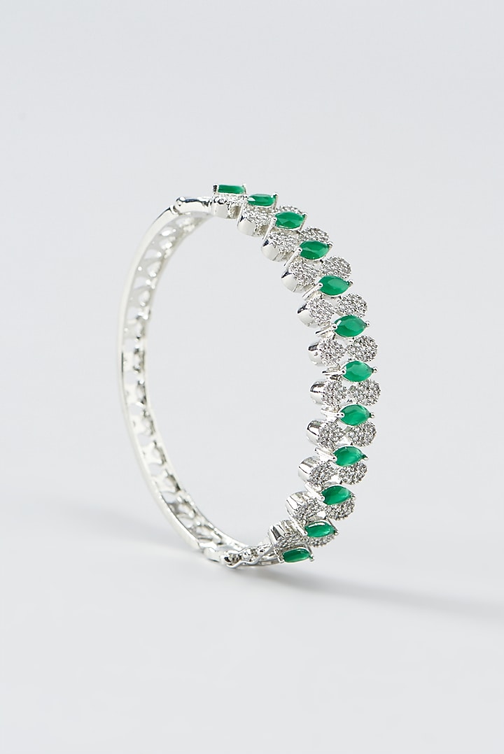 White Finish Zircon & Green Synthetic Stone Bracelet by Aster at Pernia's Pop Up Shop