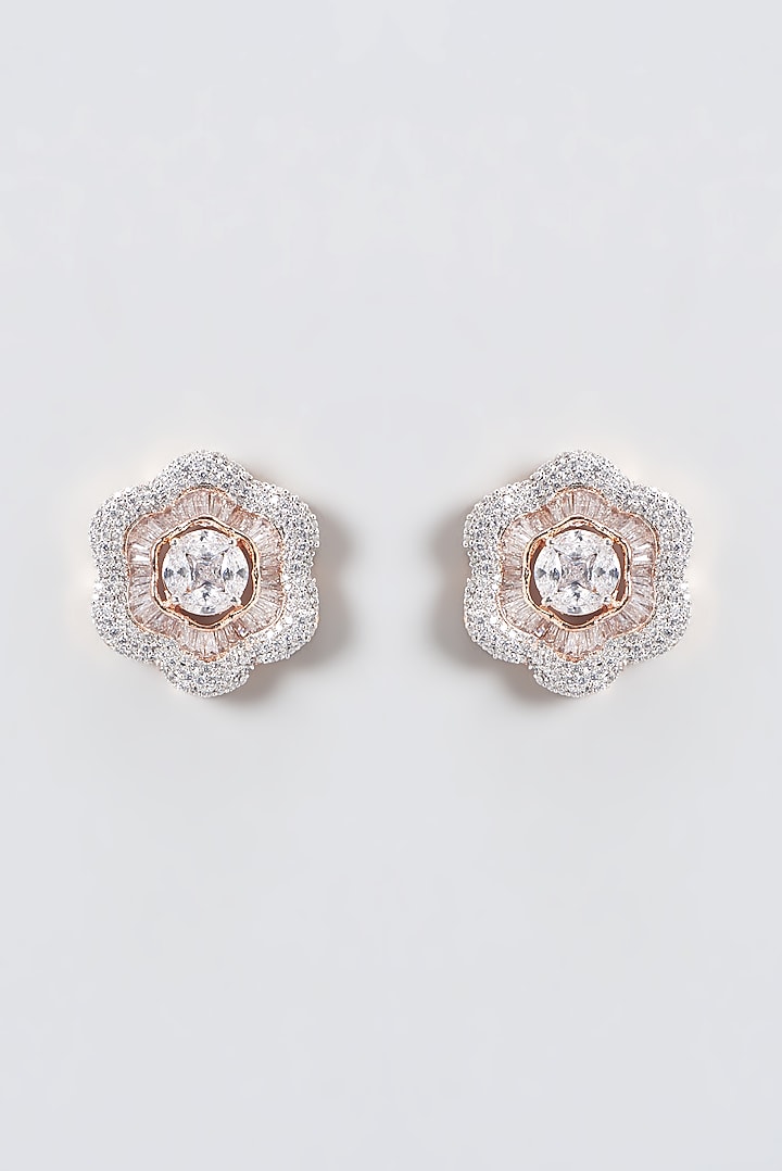 Rose Gold Finish Zircon Stud Earrings by Aster at Pernia's Pop Up Shop