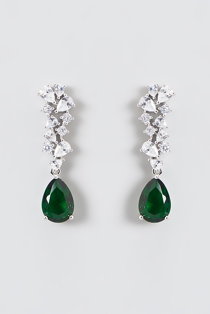 White Finish Zircon & Green Stone Dangler Earrings by Aster at Pernia's Pop Up Shop
