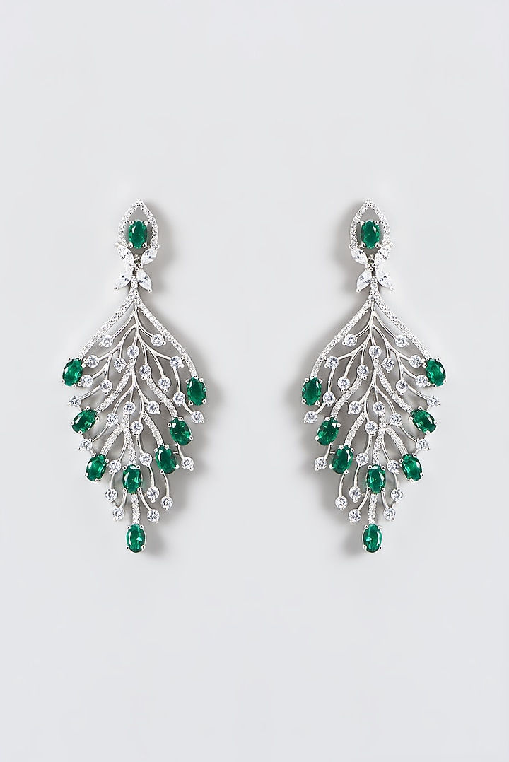 White Finish Zircon & Green Stone Dangler Earrings by Aster at Pernia's Pop Up Shop