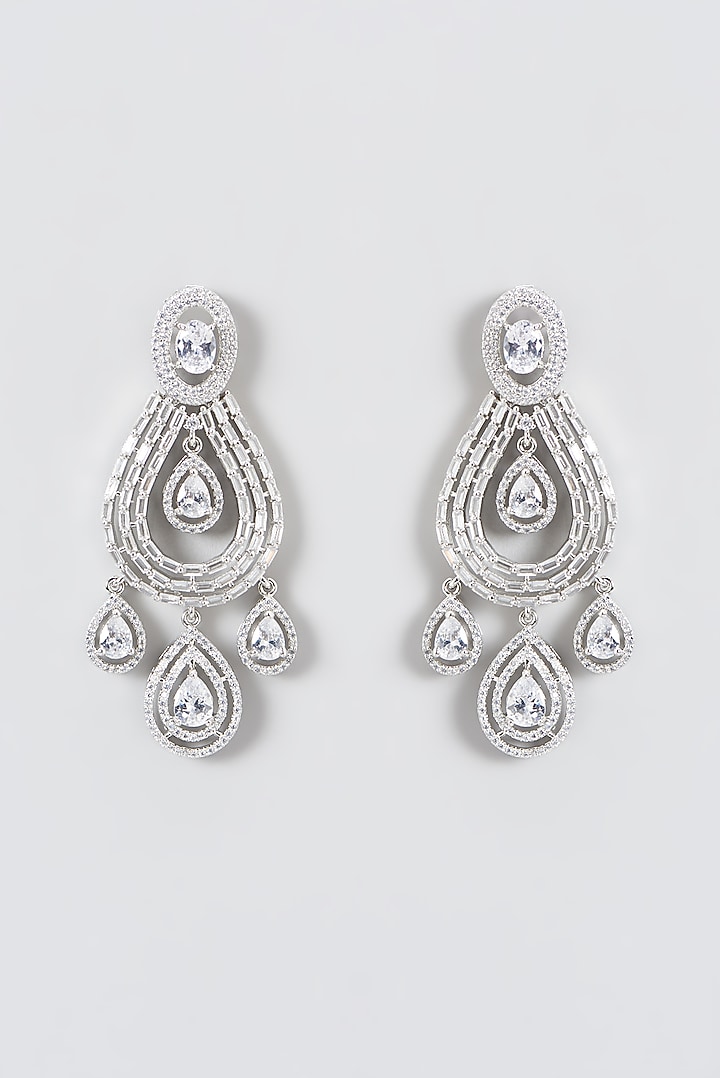 White Finish Zircon Dangler Earrings by Aster at Pernia's Pop Up Shop