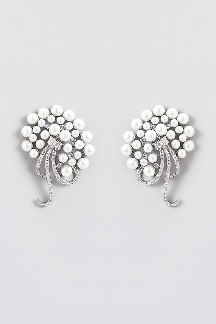 White Finish Zircon Stud Earrings by Aster at Pernia's Pop Up Shop