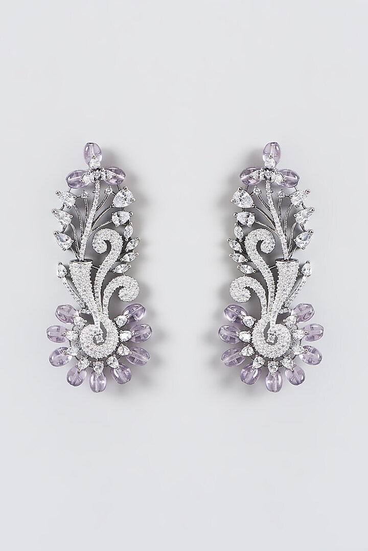 White Finish Zircon Dangler Earrings by Aster at Pernia's Pop Up Shop