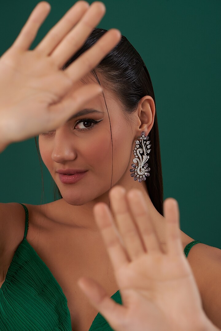 White Finish Zircon Dangler Earrings by Aster at Pernia's Pop Up Shop