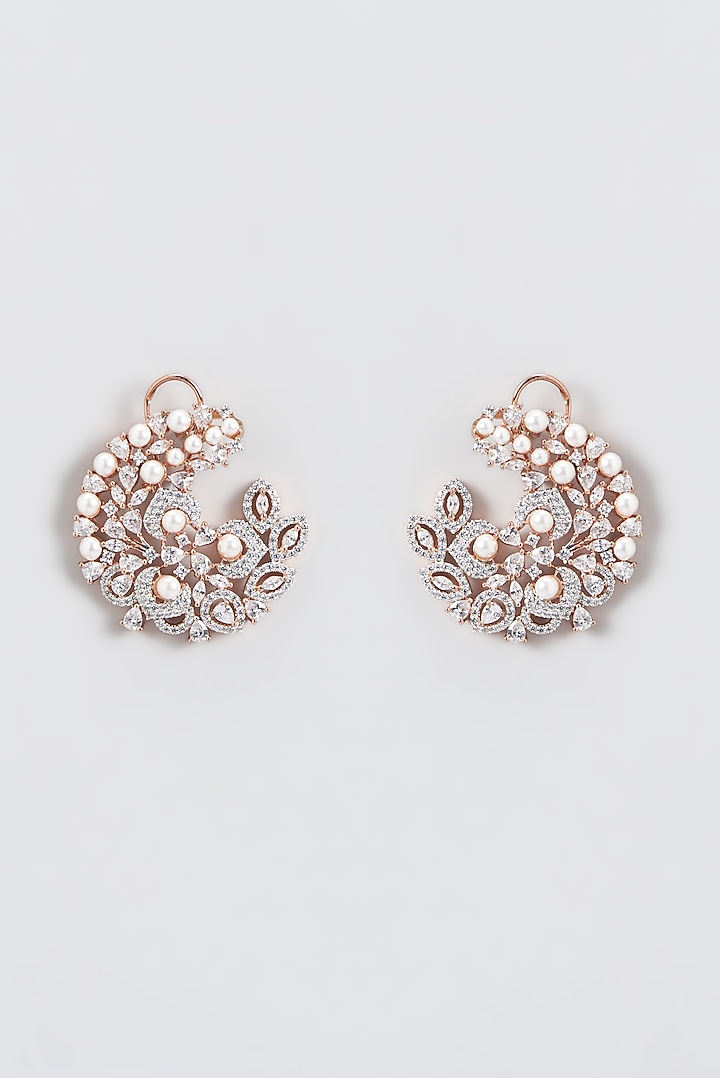 Rose Gold Finish Zircon Stud Earrings by Aster at Pernia's Pop Up Shop