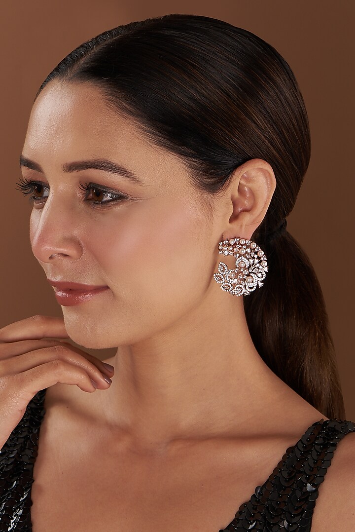 Rose Gold Finish Zircon Stud Earrings by Aster at Pernia's Pop Up Shop