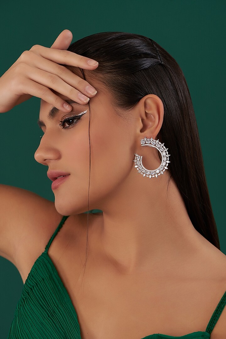 White Finish Zircon Dangler Earrings by Aster at Pernia's Pop Up Shop
