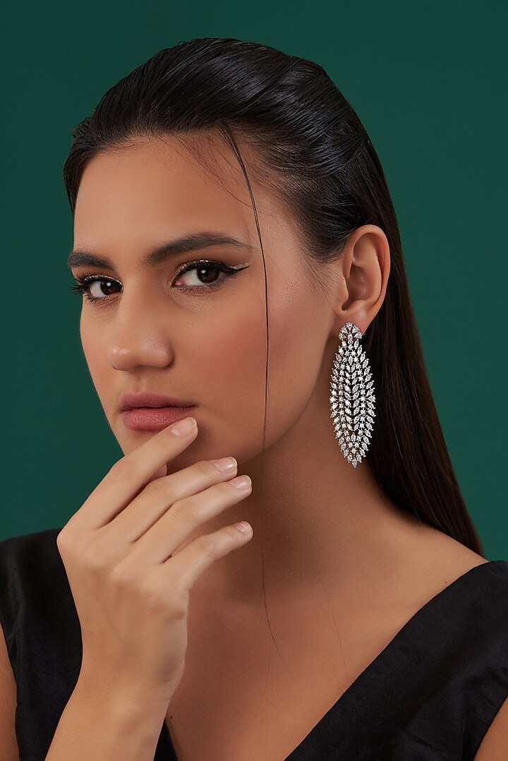 White Finish Zircon Dangler Earrings by Aster at Pernia's Pop Up Shop