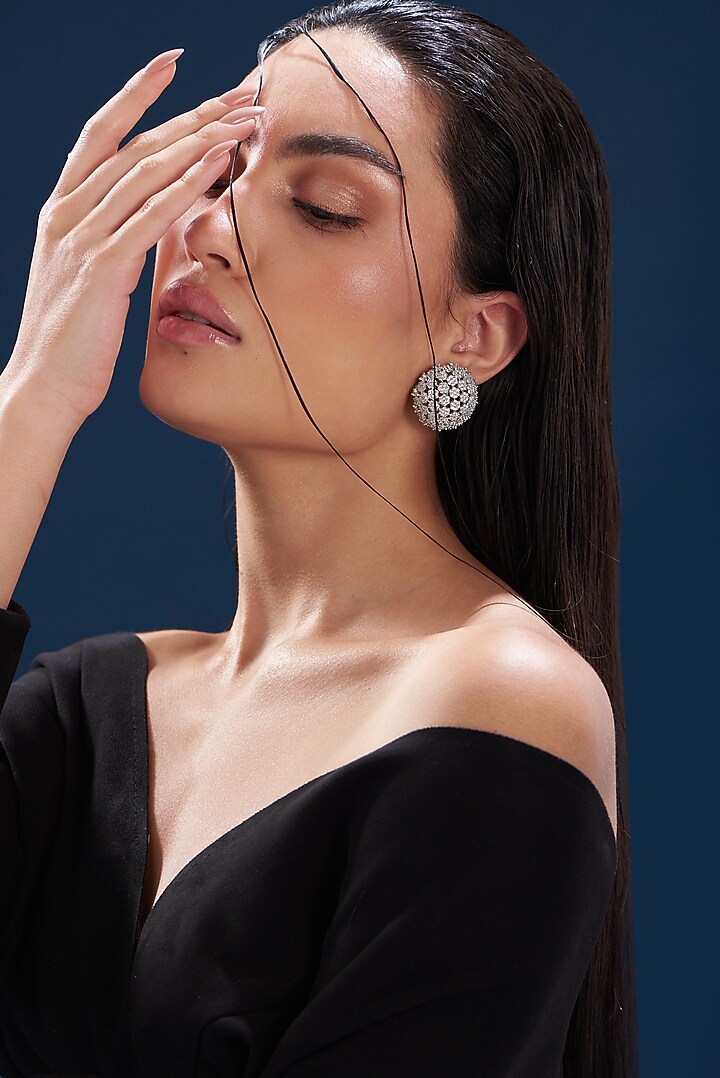 White Finish Zircon Stud Earrings by Aster at Pernia's Pop Up Shop