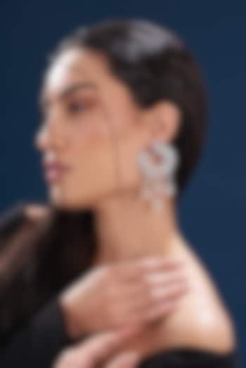 White Finish Zircon & Pearl Dangler Earrings by Aster at Pernia's Pop Up Shop