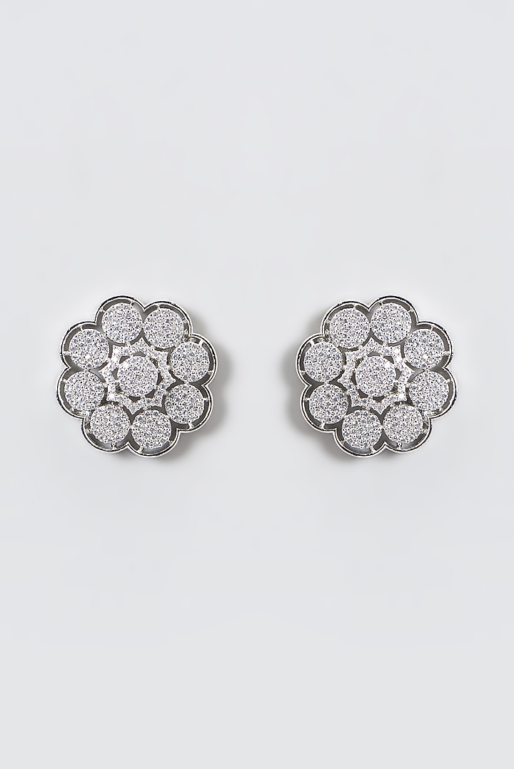 White Finish Zircon Stud Earrings by Aster at Pernia's Pop Up Shop