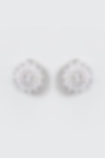 White Finish Faux Diamond Stud Earrings by Aster
