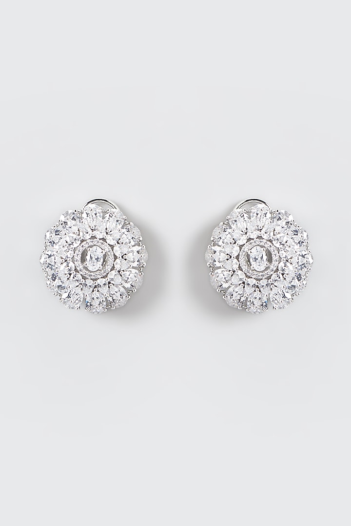 White Finish Faux Diamond Stud Earrings by Aster