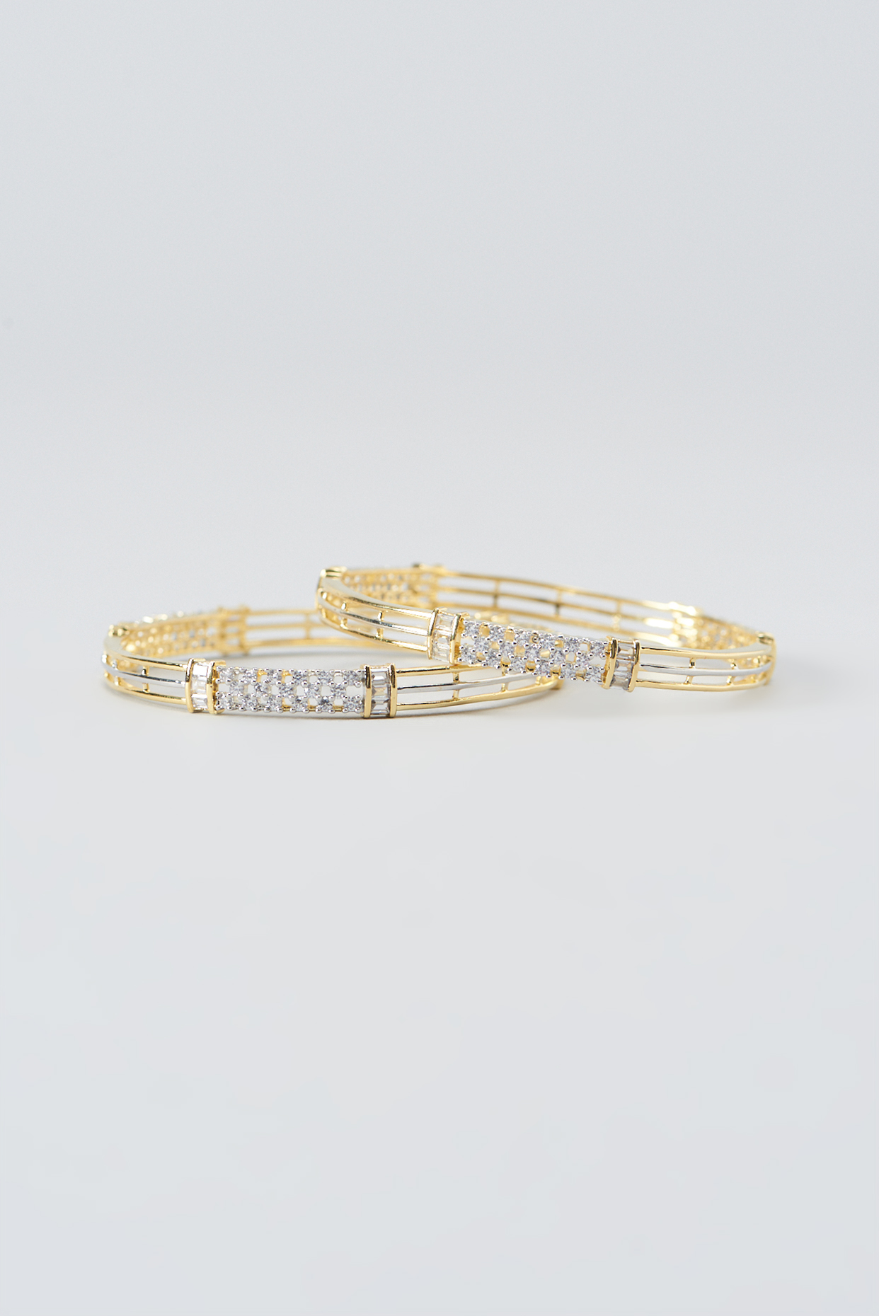 Gold Finish Faux Diamond Bangles (Set of 2) by Aster
