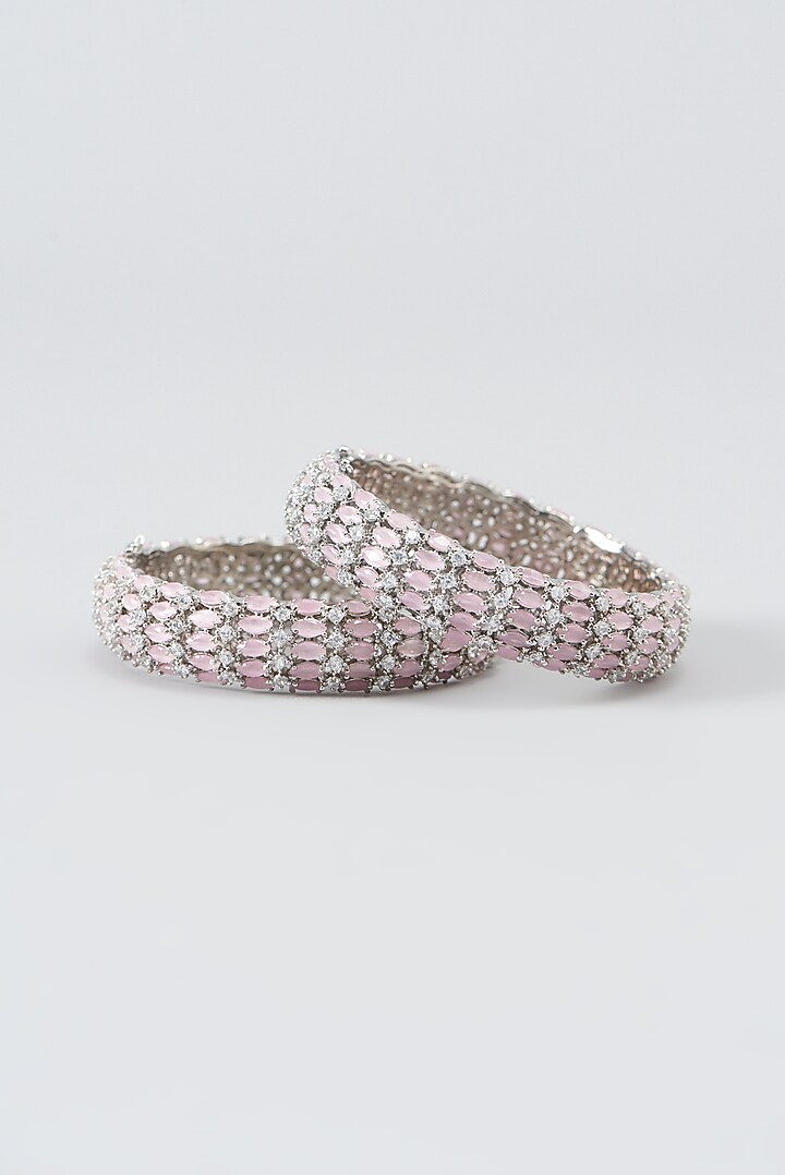 White Finish Zircon Bangles (Set Of 2) by Aster at Pernia's Pop Up Shop