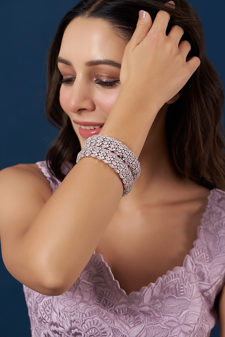 White Finish Zircon Bangles (Set Of 2) by Aster at Pernia's Pop Up Shop