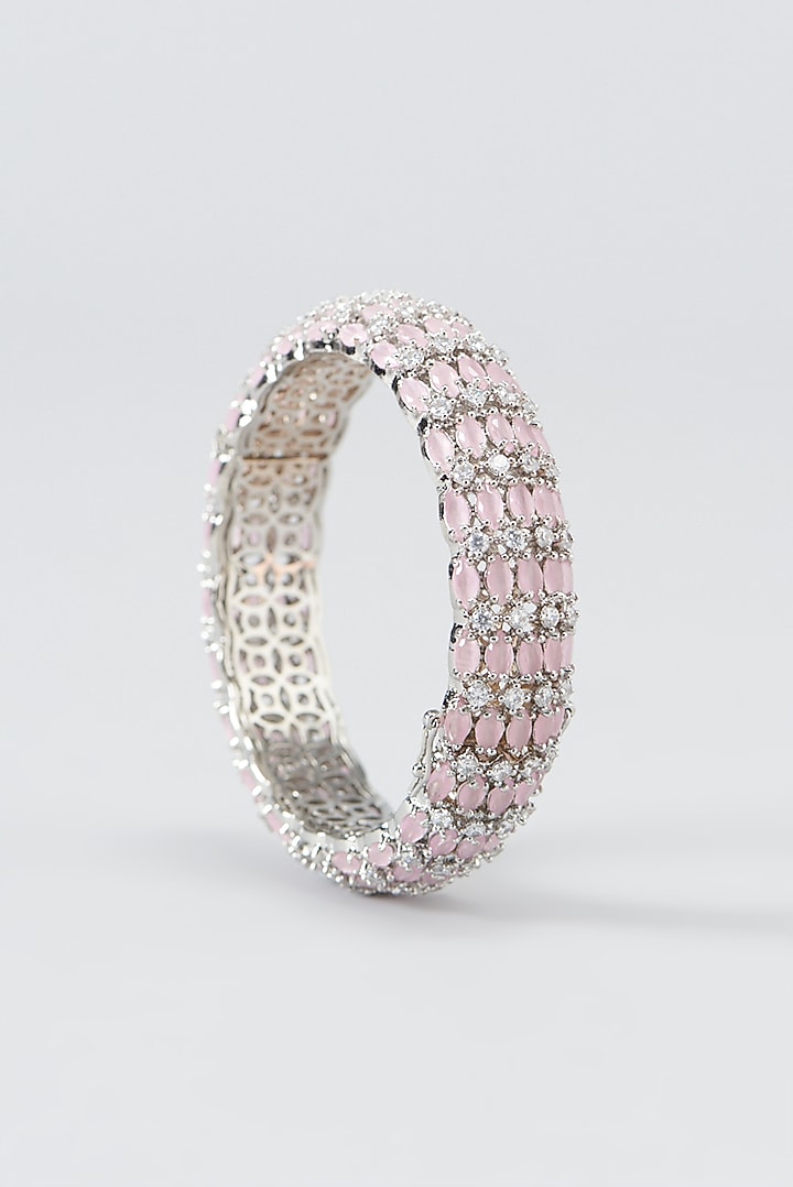 White Finish Zircon Bangles (Set Of 2) by Aster at Pernia's Pop Up Shop