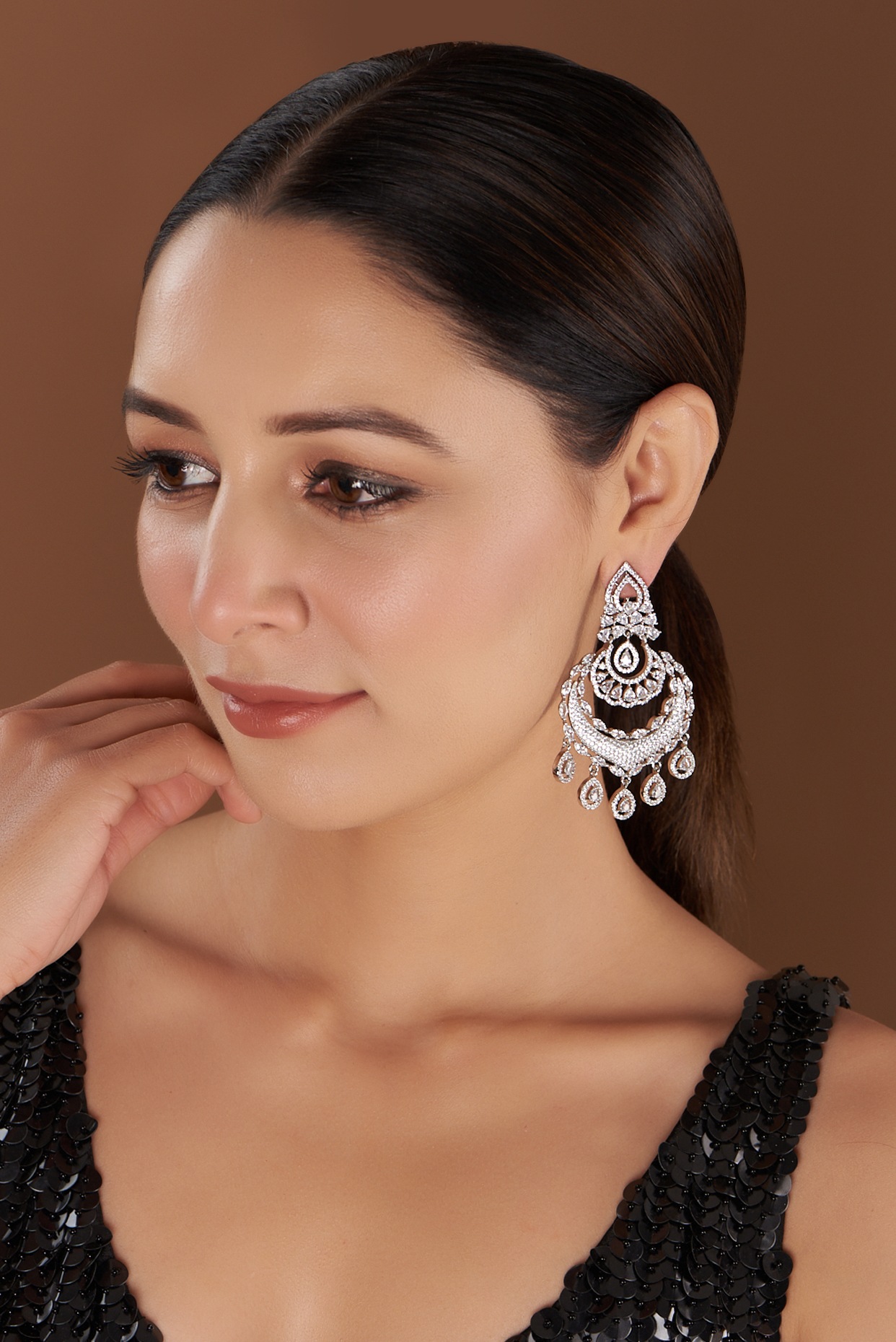 Buy White Pearl Zircon Diamond Studded Chandbali Earrings by Mae Jewellery  By Neelu Kedia Online at Aza Fashions.