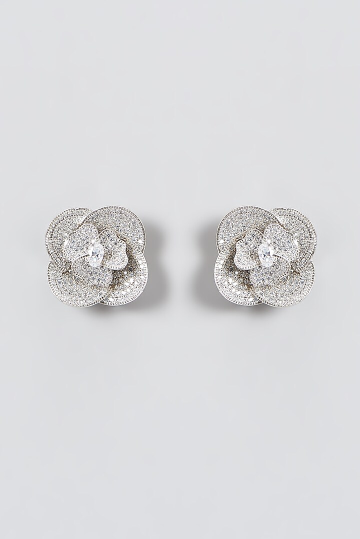 White Finish Zircon Stud Earrings by Aster at Pernia's Pop Up Shop