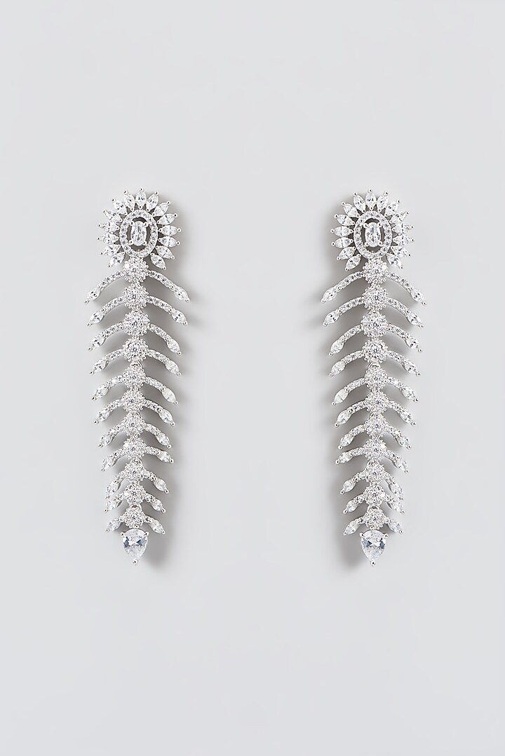 White Finish Zircon Dangler Earrings by Aster at Pernia's Pop Up Shop