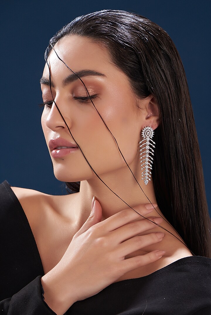 White Finish Zircon Dangler Earrings by Aster at Pernia's Pop Up Shop