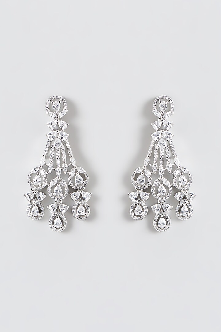 White Finish Zircon Dangler Earrings by Aster at Pernia's Pop Up Shop