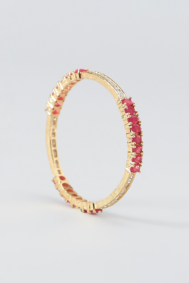 Gold Finish Red Zircon Bangles (Set Of 2) by Aster at Pernia's Pop Up Shop