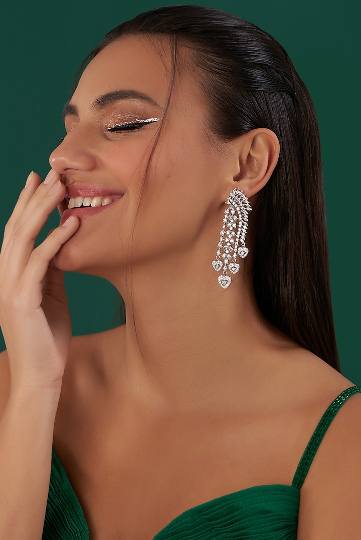 White Finish Zircon Dangler Earrings by Aster at Pernia's Pop Up Shop